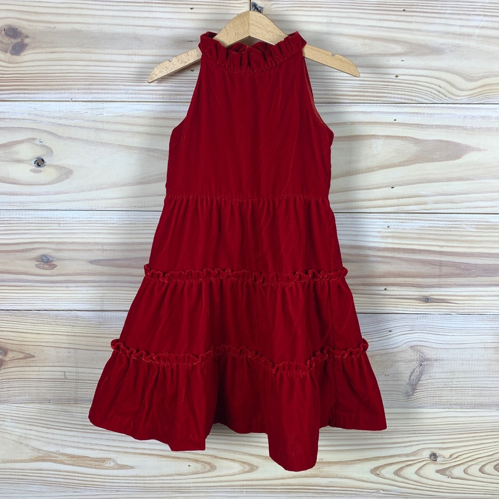 Janie and Jack Dress Girls 3 Red Velvet Tiered Ruffle Neck Halter Holiday Party